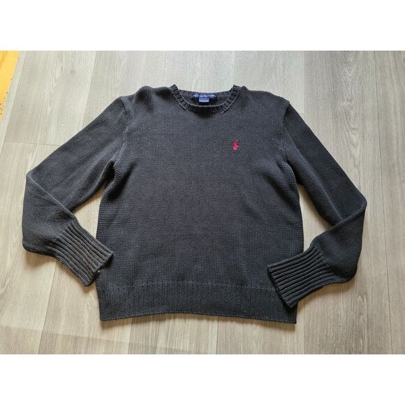 Ralph Lauren Sport Black Knit Sweater Red Logo Crewneck Long Sleeve Womens  M - Picture 3 of 7